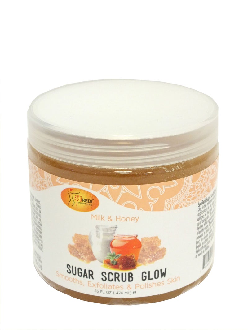 SPA REDI - Sugar Body Scrub, Milk and Honey, 16 Oz, Exfoliating, Moisturizing, Hydrating and Nourishing, Glow, Polish, Smooth and Fresh Skin - Body Exfoliator