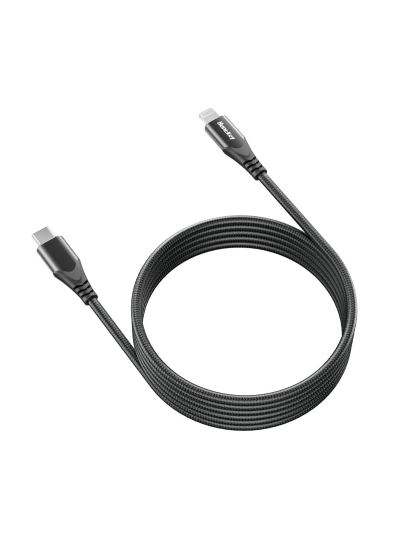 Huntkey L03 - USB C to lightning, MFI approved Cotton Braided Aluminum Shell Fast Charging Cable iPhone 14 13 12 11 Pro, iPad, iPod Current: 3A, 2M - Image 1
