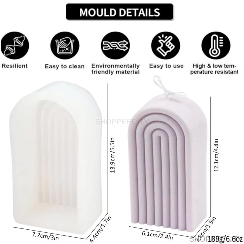 ShoppeeCity Shoppeecity Rainbow Arch Candle Molds I 3D Geometric UShaped Striped Pillar Silicone Simple Lines Plaster Mould I for DIY Handmade Ornament Chocolate Cake Dcor Soap Resin Art Craft Making 4 Ring  - Image 3