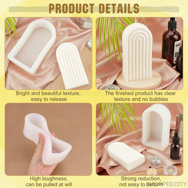 ShoppeeCity Shoppeecity Rainbow Arch Candle Molds I 3D Geometric UShaped Striped Pillar Silicone Simple Lines Plaster Mould I for DIY Handmade Ornament Chocolate Cake Dcor Soap Resin Art Craft Making 4 Ring  - Image 5