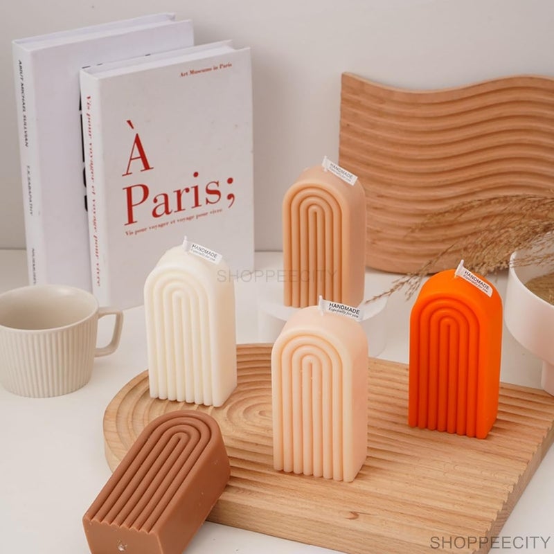 ShoppeeCity Shoppeecity Rainbow Arch Candle Molds I 3D Geometric UShaped Striped Pillar Silicone Simple Lines Plaster Mould I for DIY Handmade Ornament Chocolate Cake Dcor Soap Resin Art Craft Making 4 Ring  - Image 4