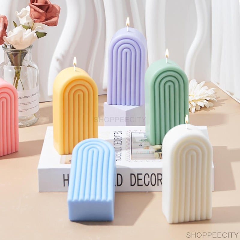 ShoppeeCity Shoppeecity Rainbow Arch Candle Molds I 3D Geometric UShaped Striped Pillar Silicone Simple Lines Plaster Mould I for DIY Handmade Ornament Chocolate Cake Dcor Soap Resin Art Craft Making 4 Ring  - Image 2