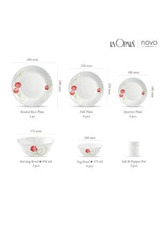 La Opala La Opala, Novo Collection, Opal Glass Dinner Set 23 pcs, Dainty Swirls, White  - Image 3