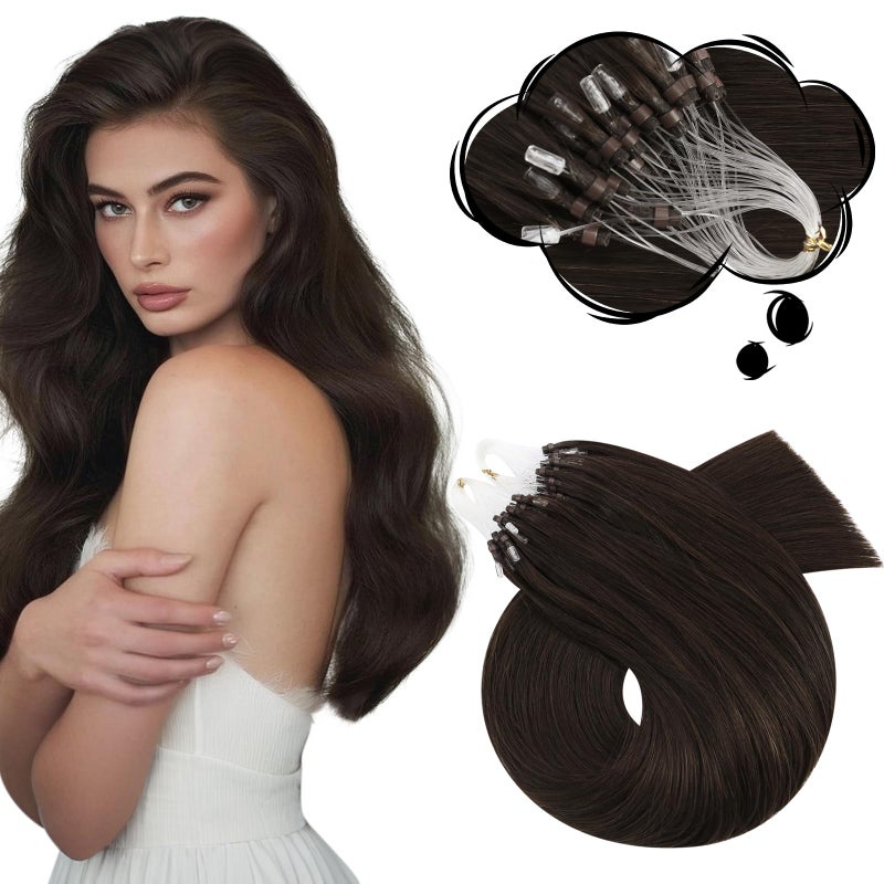 Moresoo Micro Beads Hair Extensions Human Hair Brown Micro Loop Hair Extensions Real Human Hair Darkest Brown Microbead Extensions Brown 50G 50S 18 Inch - Image 1