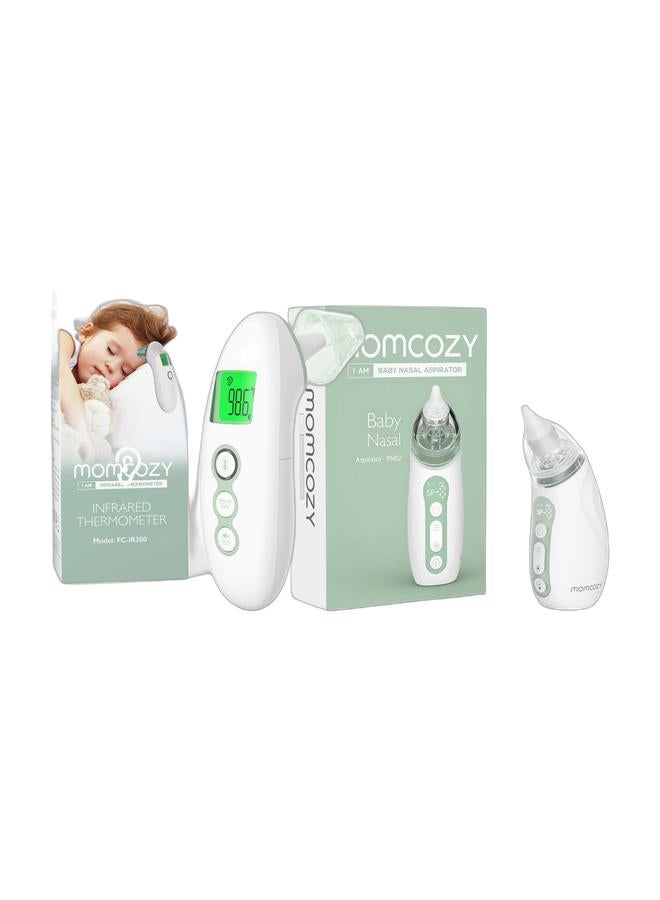 Momcozy Non-Contact Forehead and Ear Thermometer, Digital Infrared Thermometer for Adults and Children, with Child Mode, Fever Alarm Function, Mute and Memory Functions, Fast and Accurate Measurement & Rechargeable Portable Baby Nasal Aspirator With Light And Music Bundle - Image 1