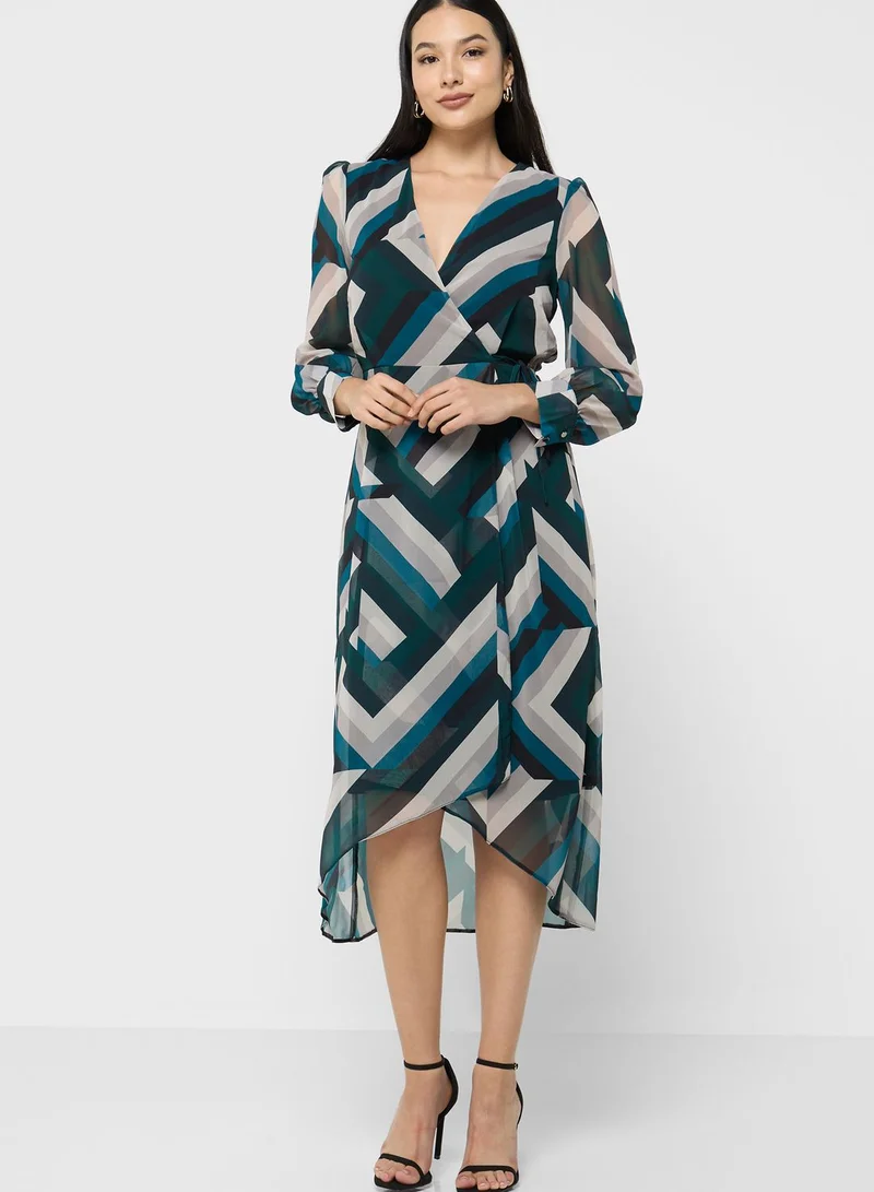 Wallis Surplice Neck Balloon Sleeve Dress