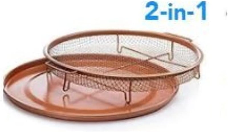 Spaceshoop Copper Collection Nonstick Round Crisper Tray, Oven, Turn Your Oven Into An Air Fryer - 2 Pc Set, Frying Basket And Baking Sheet, Dishwasher Safe, Heat-Resistant - Image 2