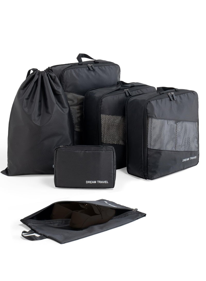 Excefore Packing Cubes for Travel, 6 Pcs Lightweight Luggage Organizer Bag Travel Cubes, Durable Travel Bags, Foldable Suitcase Bags Set for Travel Accessories and Essentials, Black - Image 1