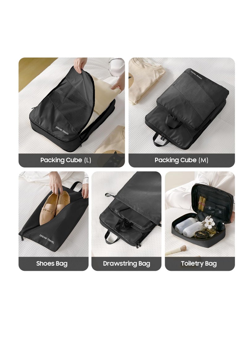 Excefore Packing Cubes for Travel, 6 Pcs Lightweight Luggage Organizer Bag Travel Cubes, Durable Travel Bags, Foldable Suitcase Bags Set for Travel Accessories and Essentials, Black - Image 4