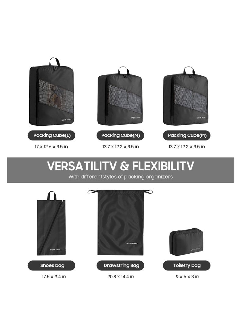 Excefore Packing Cubes for Travel, 6 Pcs Lightweight Luggage Organizer Bag Travel Cubes, Durable Travel Bags, Foldable Suitcase Bags Set for Travel Accessories and Essentials, Black - Image 2