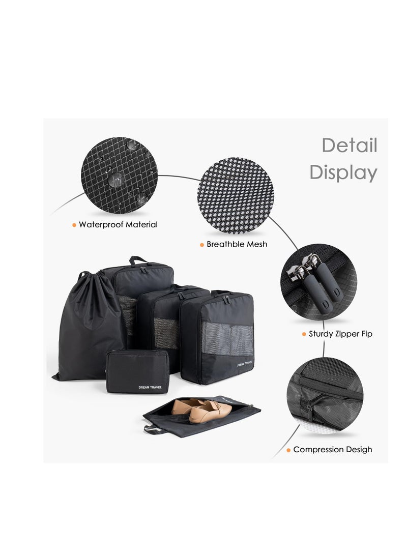 Excefore Packing Cubes for Travel, 6 Pcs Lightweight Luggage Organizer Bag Travel Cubes, Durable Travel Bags, Foldable Suitcase Bags Set for Travel Accessories and Essentials, Black - Image 5