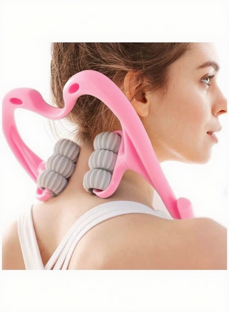 Neck massager neck roller Neck and Shoulder Handheld Massager with 6 Balls Massage Point Neck Pain Relief Massager for Deep Tissue in Neck Back Shoulder Waist and Legs (Pink) - Image 2