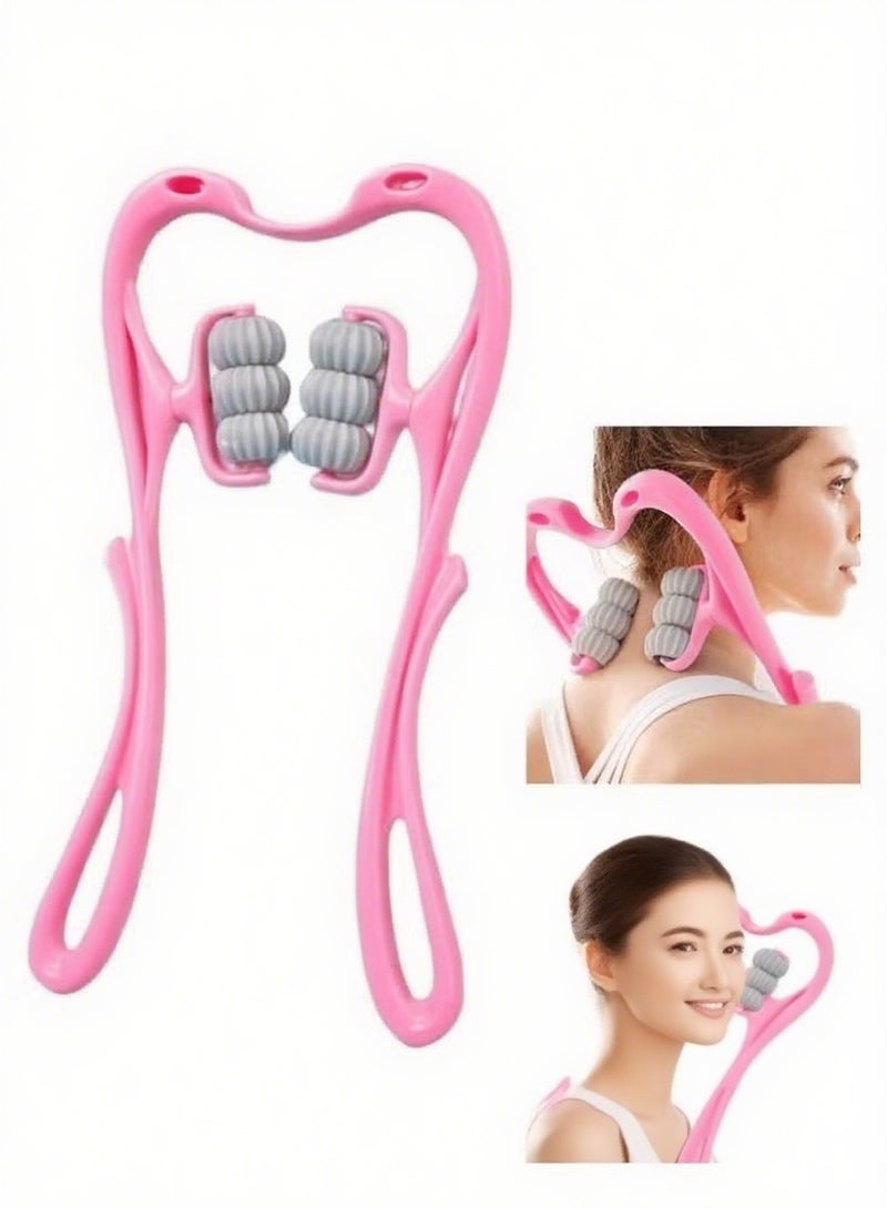 Neck massager neck roller Neck and Shoulder Handheld Massager with 6 Balls Massage Point Neck Pain Relief Massager for Deep Tissue in Neck Back Shoulder Waist and Legs (Pink) - Image 1