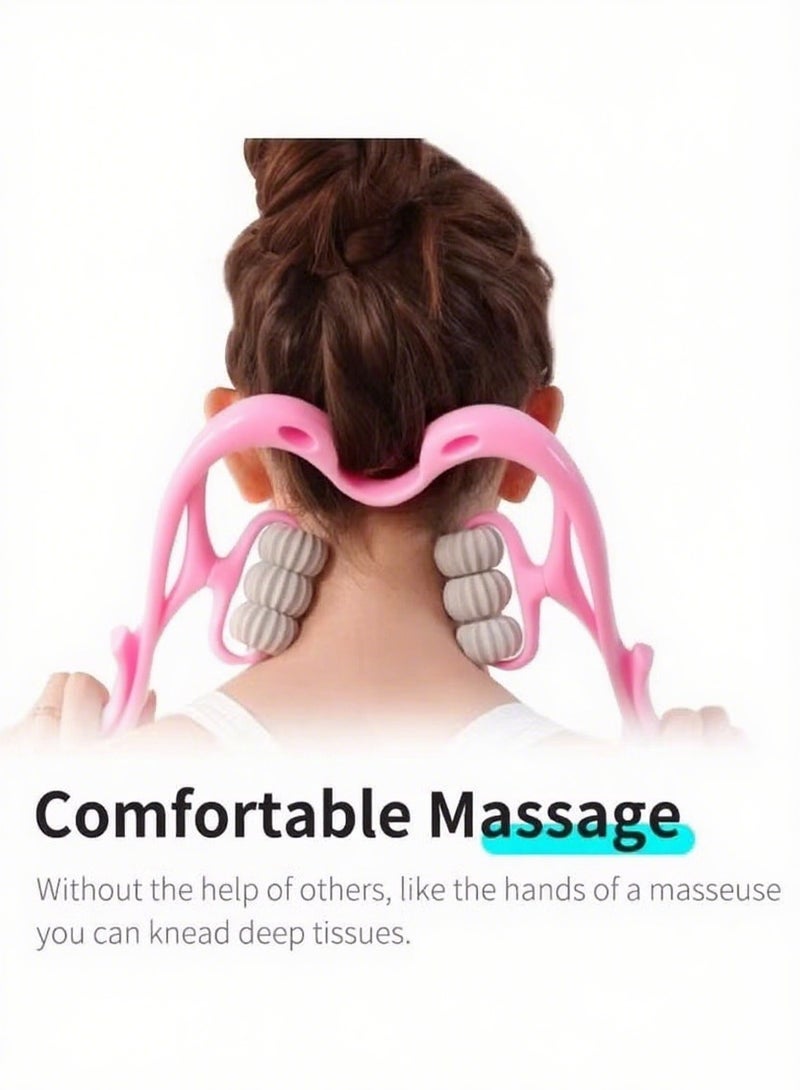 Neck massager neck roller Neck and Shoulder Handheld Massager with 6 Balls Massage Point Neck Pain Relief Massager for Deep Tissue in Neck Back Shoulder Waist and Legs (Pink) - Image 3