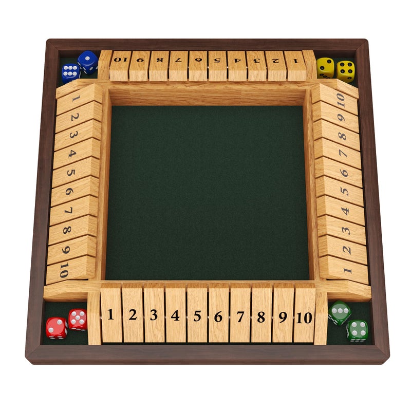 CANYAVE Shut The Box Game, 4 Player Wooden Board Game Dice Game, Classic Math Learning Game for Kids -12" x 12" - Image 3