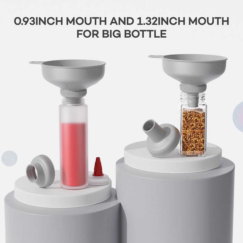 Pisol Wide Mouth Versatile Funnel, Canning Funnels for Kitchen Use, Food Grade Plastic Cooking Funnel Set with 4 Size Spouts and 2 Strainers for Filling Different Bottles and Bags, Grey - Image 4