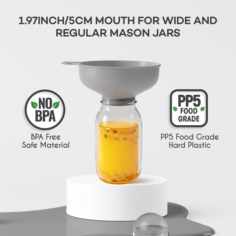 Pisol Wide Mouth Versatile Funnel, Canning Funnels for Kitchen Use, Food Grade Plastic Cooking Funnel Set with 4 Size Spouts and 2 Strainers for Filling Different Bottles and Bags, Grey - Image 5