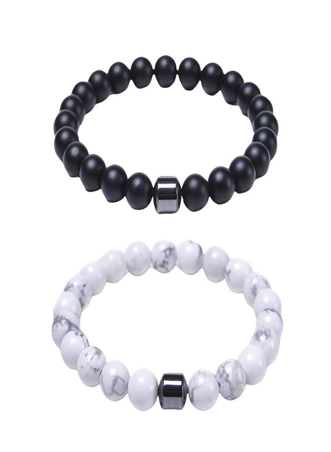 BlingNook Anti Smoking Bracelets For Women Man, Quit Smoke Adjustable Cessation Hematite Bead Sobriety Bracelets Anti Anxiety Bracelets Helps Relief Anxiety Therapy Jewelry Gift(Black&White) - Image 1