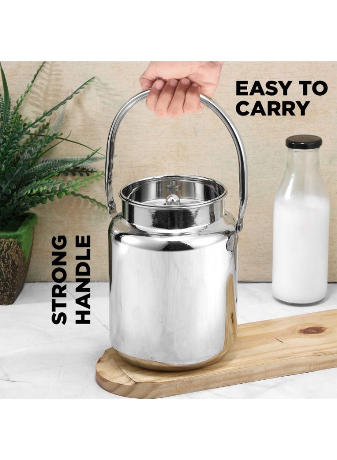 Kraft Stainless Steel Barni Jar with Lid and Handle - 4 Litre | Flat Base Container | Rust Free Milk Can | Easy to carry Milk Pot | Ideal for Oil, Ghee, Butter | Food Grade - Image 2