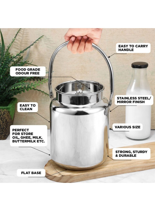 Kraft Stainless Steel Barni Jar with Lid and Handle - 4 Litre | Flat Base Container | Rust Free Milk Can | Easy to carry Milk Pot | Ideal for Oil, Ghee, Butter | Food Grade - Image 3