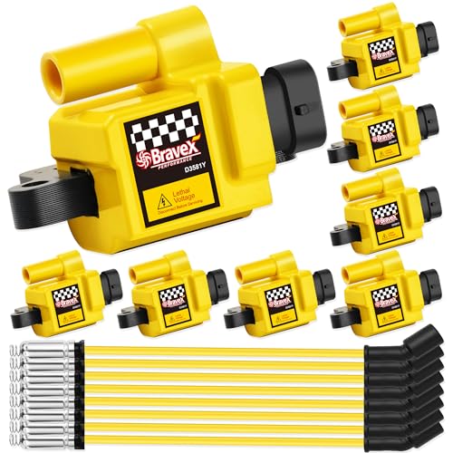 MegaFlint High Performance 8PCS Ignition Coils Pack Square Type & 8mm Spark Plug Wires UF271 for Express 3500 Suburban GMC Sierra Silverado Avalanche 4.8L 5.3L 6.0L 8.1L Square Type (15% More Energy) - Image 1