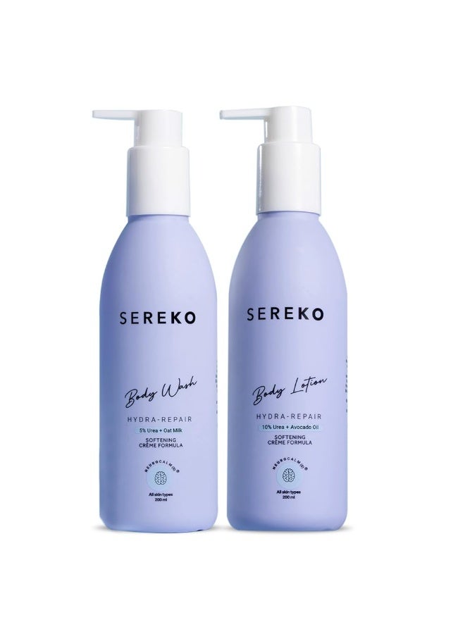 Sereko Hydra Repair Body Wash and Hydra Repair Body Lotion| 48H Body Wash and Lotion Combo | Urea Treatment for Strawberry Legs, Detan, Rough Bumpy Skin 200 ml (Pack of 2) - Image 1