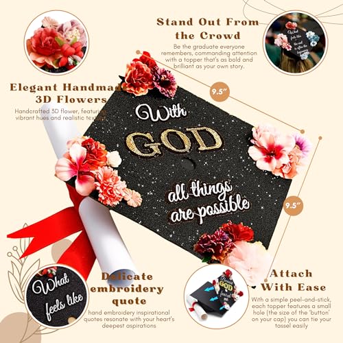 GRADWYSE Once Upon A Time Handmade Graduation Cap Topper Gift for Her Graduation Gift Graduation Cap Decorations, with God All Things are Possible (Black) - Image 3
