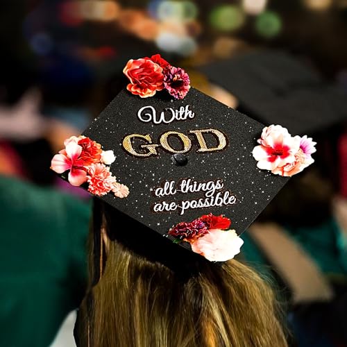 GRADWYSE Once Upon A Time Handmade Graduation Cap Topper Gift for Her Graduation Gift Graduation Cap Decorations, with God All Things are Possible (Black) - Image 4