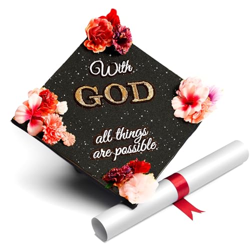 GRADWYSE Once Upon A Time Handmade Graduation Cap Topper Gift for Her Graduation Gift Graduation Cap Decorations, with God All Things are Possible (Black) - Image 1