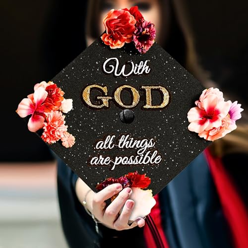GRADWYSE Once Upon A Time Handmade Graduation Cap Topper Gift for Her Graduation Gift Graduation Cap Decorations, with God All Things are Possible (Black) - Image 2