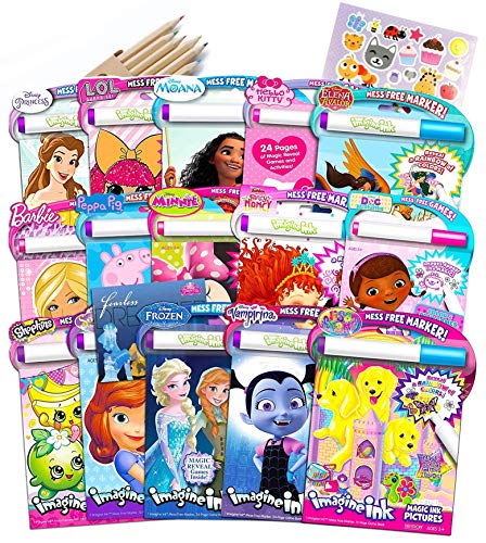Bendon Set of 6 Imagine Ink Assorted Coloring Books for Girls Mess Free Invisible with Play Sticker Bonus  Wood Coloring Pencils Fun Favors Stickers Bulk - Image 1