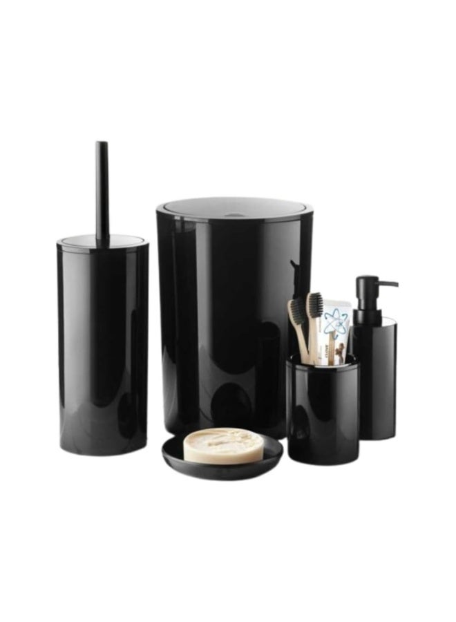 بريمانوفا طقم إكسسوارات حمام ٥ قطع بلاستيك مع سلة نفايات سعة ٦ لتر وفرشاة مرحاض وموزع صابون وحامل فرشاة وصحن صابون بتصميم سهل التنظيف ولمسة لامعة (اسود) - Image 1