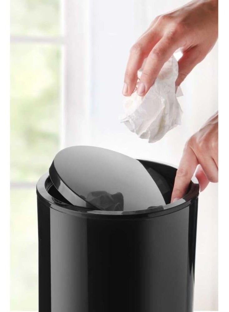 بريمانوفا طقم إكسسوارات حمام ٥ قطع بلاستيك مع سلة نفايات سعة ٦ لتر وفرشاة مرحاض وموزع صابون وحامل فرشاة وصحن صابون بتصميم سهل التنظيف ولمسة لامعة (اسود) - Image 3