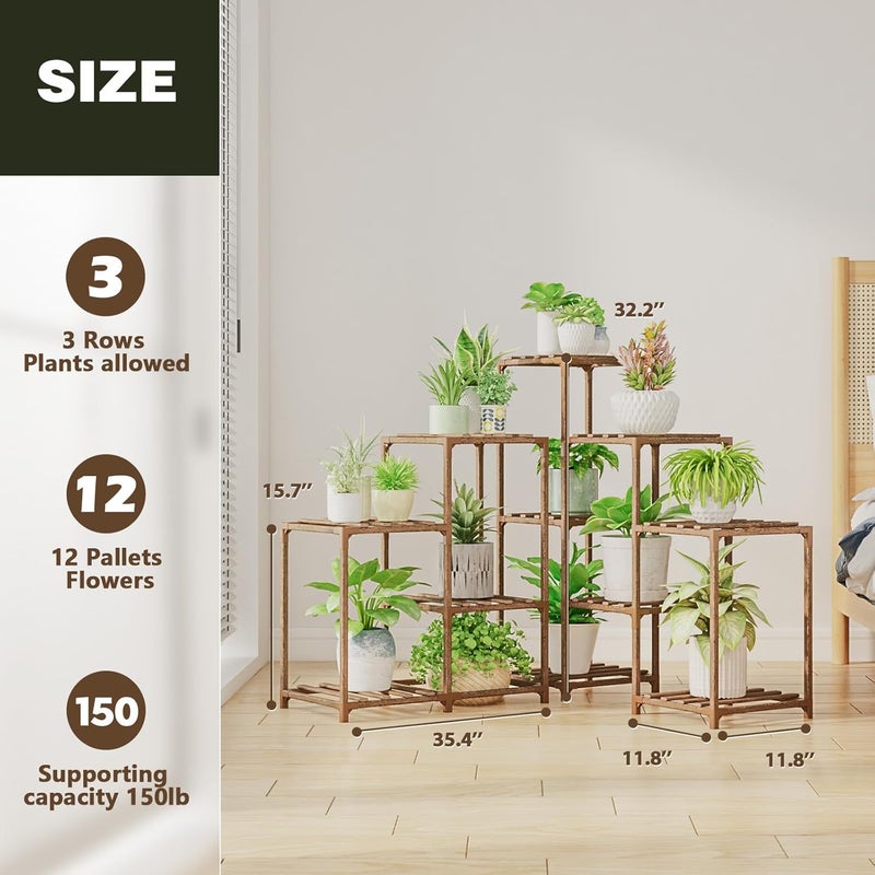 Bamworld Plant Stand Indoor Outdoor Corner Plant Shelf 5-Tier 11 Potted Flower Shelves Wooden Plant Stands Garden Wood Plant Holder Rack for Living Room Corner Lawn Window - Image 4