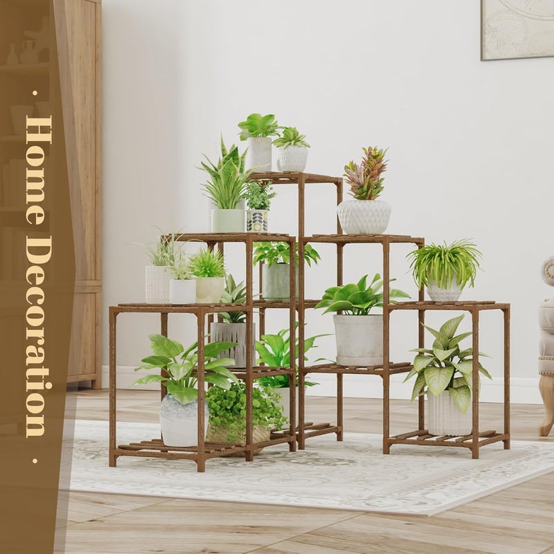 Bamworld Plant Stand Indoor Outdoor Corner Plant Shelf 5-Tier 11 Potted Flower Shelves Wooden Plant Stands Garden Wood Plant Holder Rack for Living Room Corner Lawn Window - Image 5