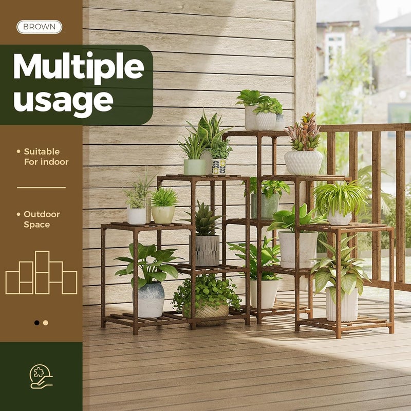 Bamworld Plant Stand Indoor Outdoor Corner Plant Shelf 5-Tier 11 Potted Flower Shelves Wooden Plant Stands Garden Wood Plant Holder Rack for Living Room Corner Lawn Window - Image 2