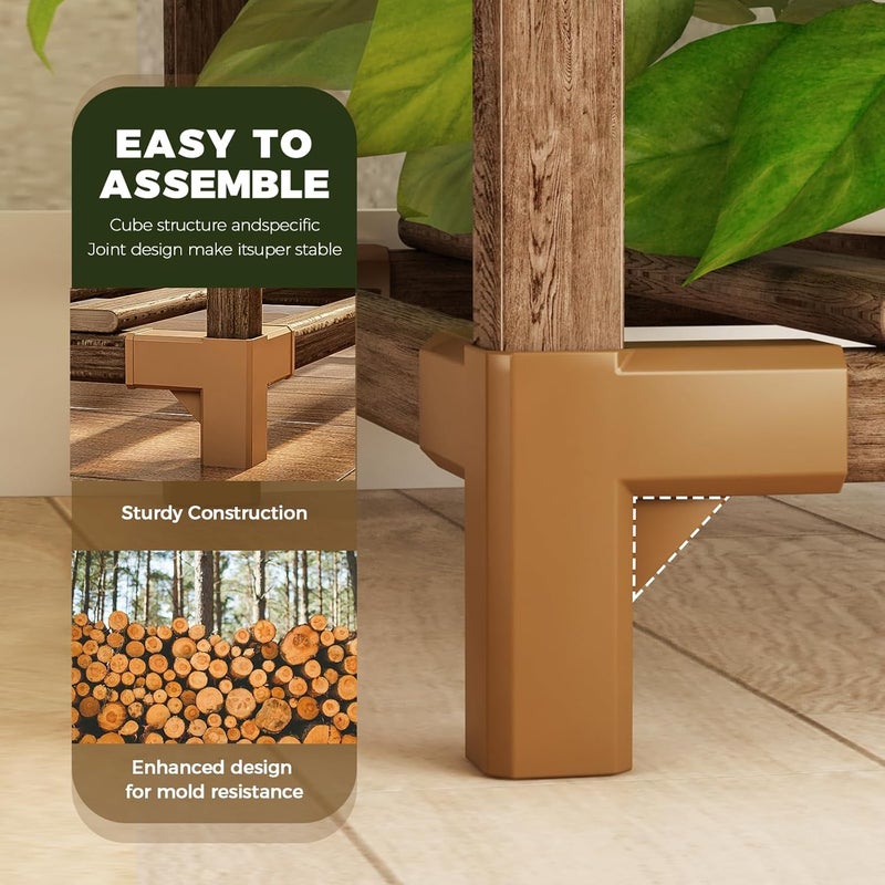 Bamworld Plant Stand Indoor Outdoor Corner Plant Shelf 5-Tier 11 Potted Flower Shelves Wooden Plant Stands Garden Wood Plant Holder Rack for Living Room Corner Lawn Window - Image 3
