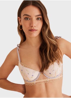 Emboridered Strappy Shoulder Padded Bra