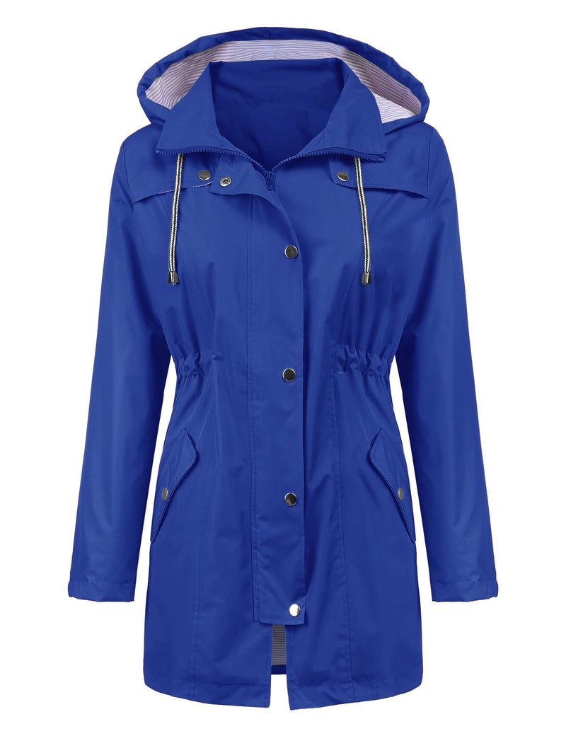 LOMON Raincoat Women Waterproof Long Hooded Trench Coats Lined Windbreaker Travel Jacket Blue L - Image 2