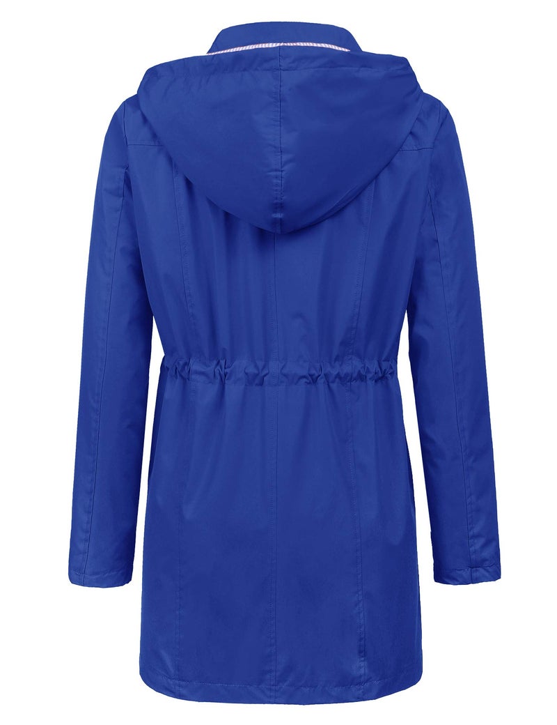LOMON Raincoat Women Waterproof Long Hooded Trench Coats Lined Windbreaker Travel Jacket Blue L - Image 3