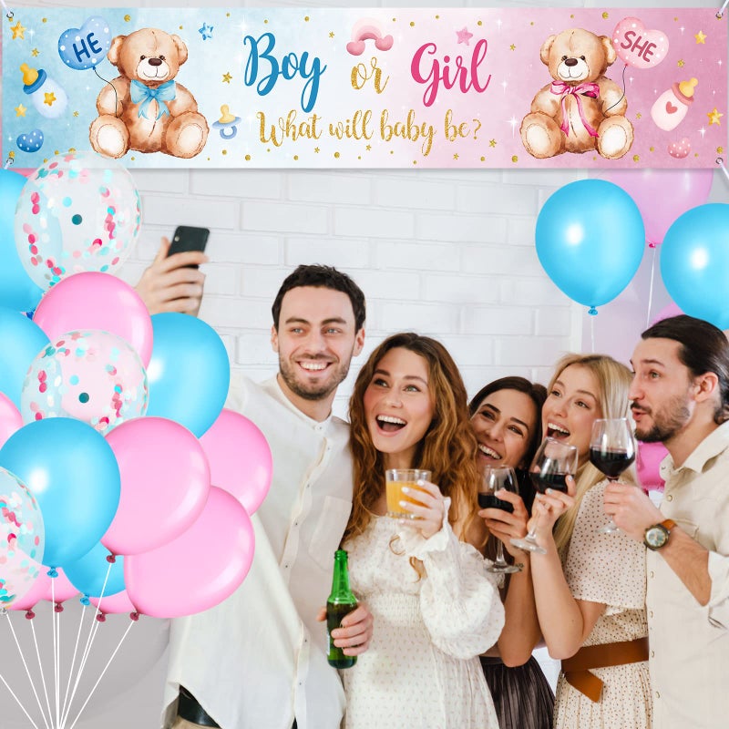Charnoel 39 Pieces Gender Reveal Banner and Balloon Set Gender Reveal Party Decorations Boy or Girl Yard Sign Banner with Blue and Pink Balloons Party Decoration for Baby Shower - Image 5