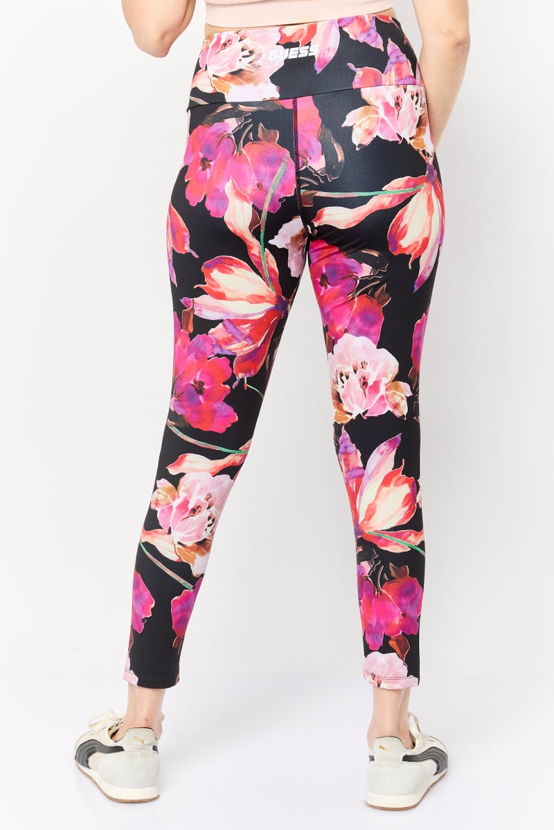 GUESS  leggings نسائية بطول كامل وخصر مرتفع بنقشة زهور، متعدد الألوان - Image 2