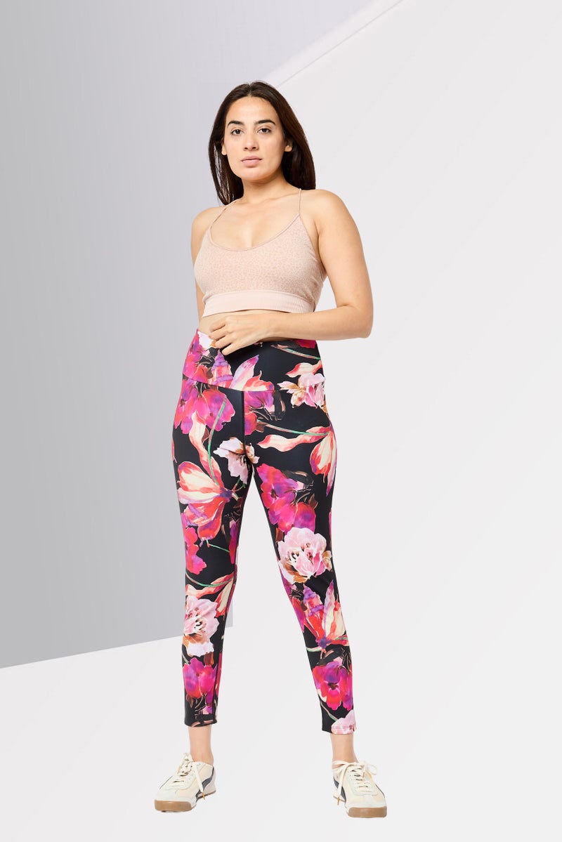 GUESS  leggings نسائية بطول كامل وخصر مرتفع بنقشة زهور، متعدد الألوان - Image 4