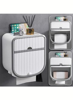 Arabest Multifunctional Toilet Paper Holder,Wall-Mounted Waterproof Tissue Box Cover Compatible with Roll Paper Tissue Paper for Bathroom Kitchen Living Room No Drilling-White  - Image 1