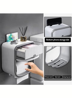 Arabest Multifunctional Toilet Paper Holder,Wall-Mounted Waterproof Tissue Box Cover Compatible with Roll Paper Tissue Paper for Bathroom Kitchen Living Room No Drilling-White  - Image 2