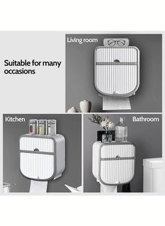 Arabest Multifunctional Toilet Paper Holder,Wall-Mounted Waterproof Tissue Box Cover Compatible with Roll Paper Tissue Paper for Bathroom Kitchen Living Room No Drilling-White  - Image 3