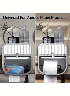 Arabest Multifunctional Toilet Paper Holder,Wall-Mounted Waterproof Tissue Box Cover Compatible with Roll Paper Tissue Paper for Bathroom Kitchen Living Room No Drilling-White  - Image 5