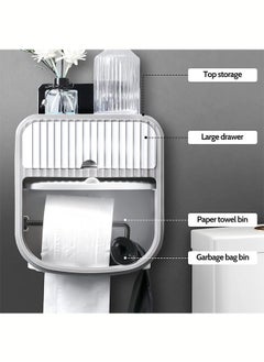 Arabest Multifunctional Toilet Paper Holder,Wall-Mounted Waterproof Tissue Box Cover Compatible with Roll Paper Tissue Paper for Bathroom Kitchen Living Room No Drilling-White  - Image 4