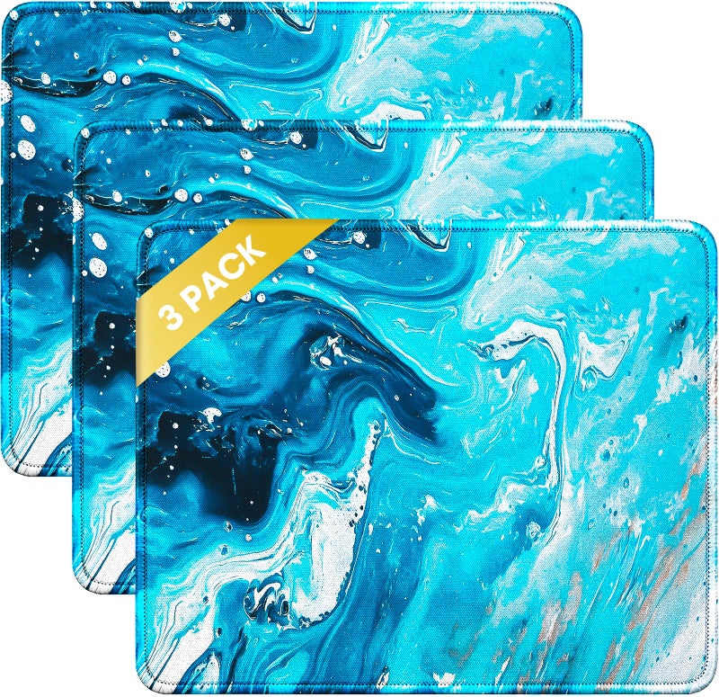 JIKIOU 3 Pack Mouse Pad with Stitched Edge, Comfortable Mouse Pads with Non-Slip Rubber Base, Washable Mousepads Bulk with Lycra Cloth, Mouse Pads for Computers Laptop Mouse 10.2x8.3x0.12in Blue Wave - Image 1