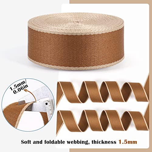 PECMER 38mm Pale Brown Webbing Heavy Duty Striped Webbing Nylon Webbing 1.5 inch Webbing Belt Nylon Strap Purse Webbing Straps (Pale Brown) - Image 4